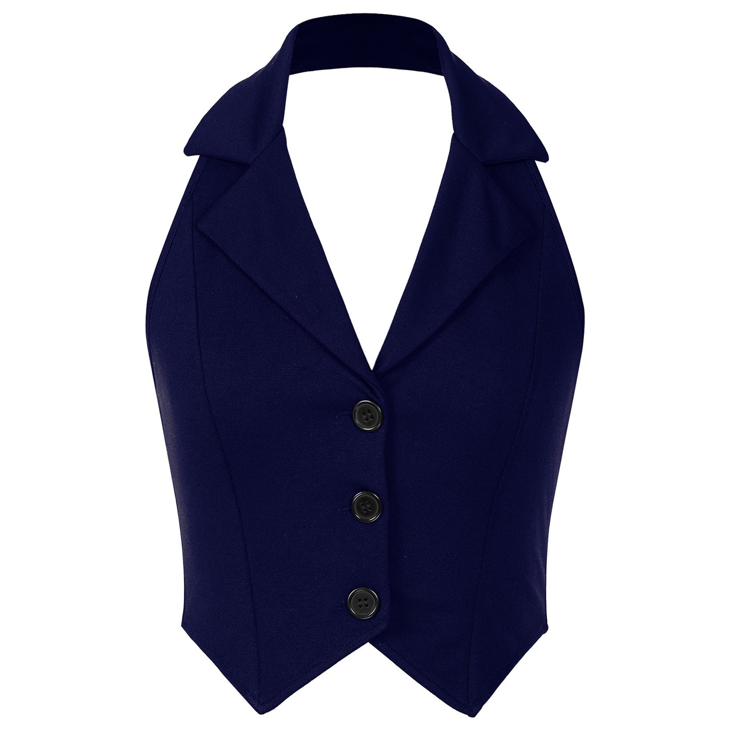 Womens Fashion Vest Shirts Separate Waistcoat Crop Tops Lapel Halter Backless Button Down Pointed Hem Vest for Party Formal Wear