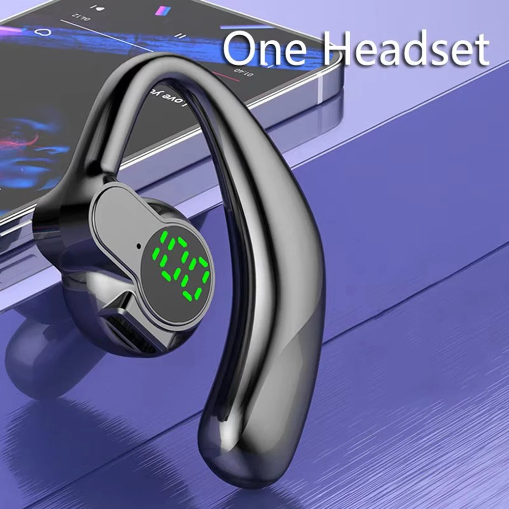Bluetooth 5.4 Wireless Headset, Long Battery Life Hanging Ears,Start Noise Reduction Digital Display Sports Sleep Music Earring
