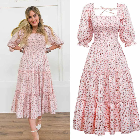 Women's Long Dresses Fashion Floral Ladies Dress Vestidos Vintage Holiday Long Dresses Maid Dress Vestidos Femal Elegant Dresses