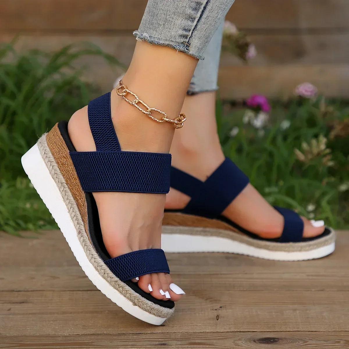 Plus Size 36-43 Women's Sandals Summer Casual Shoes for Women Comfortable Non-slip Walking Slip on Elastic Fabric Female Shoes