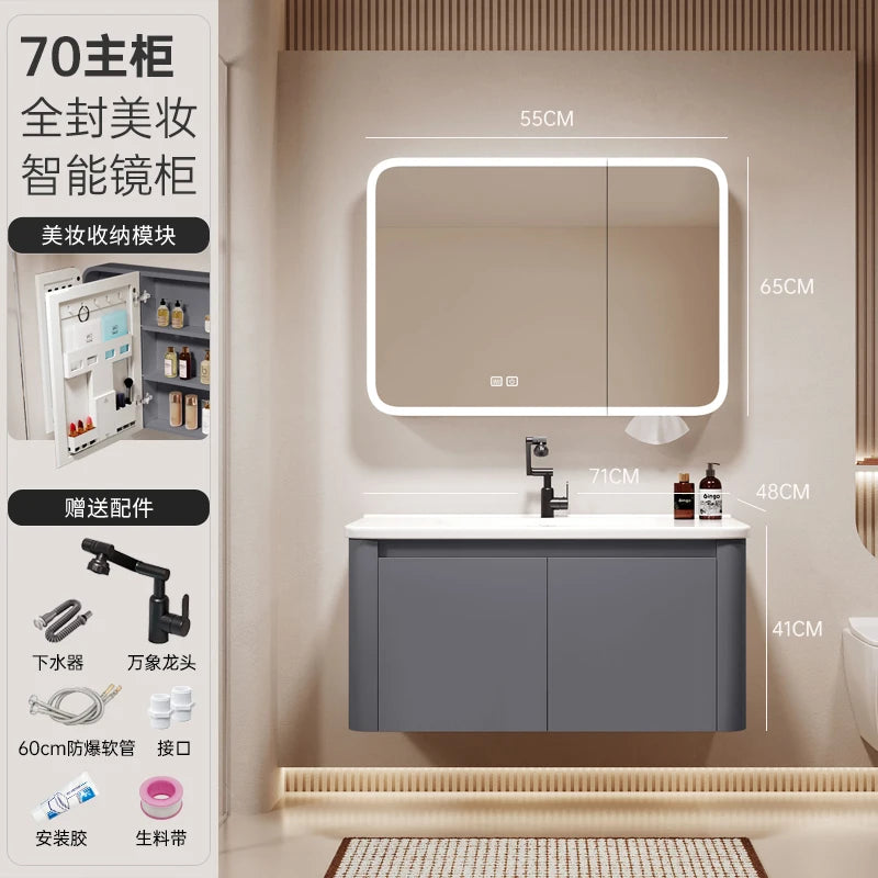 Standing Storage Bathroom Cabinet Shelf Light Mirror Organizer Bathroom Cabinet Vanity Shower Rack Banyo Dolabi Furniture