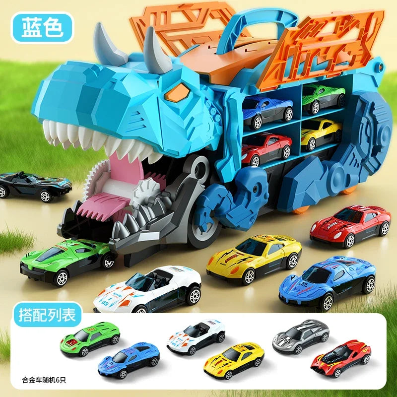 Dinosaur Toys for Kids Boys Ages 3-5, Car Track Set Dinosaur Transport Truck with Diecast Cars that Transform into Dinosaurs