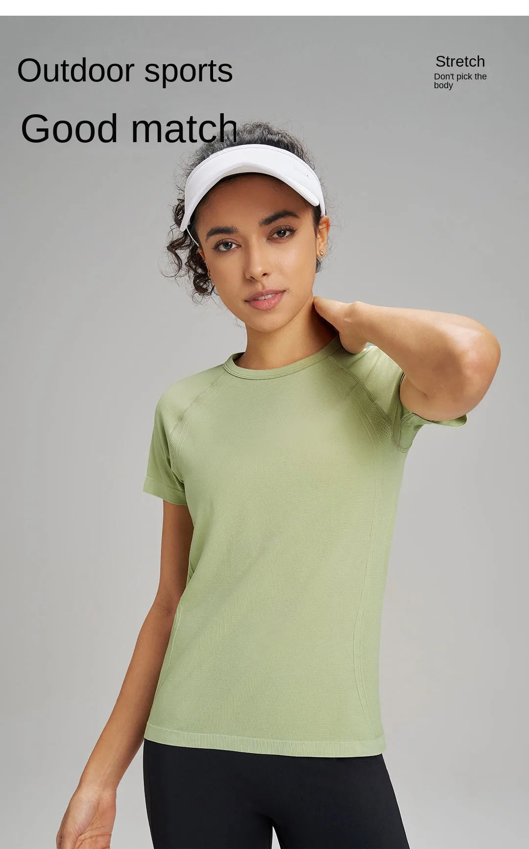 Outdoor yoga T-shirt, quick drying solid color sportswear, casual running, quick drying fitness training, short sleeved women