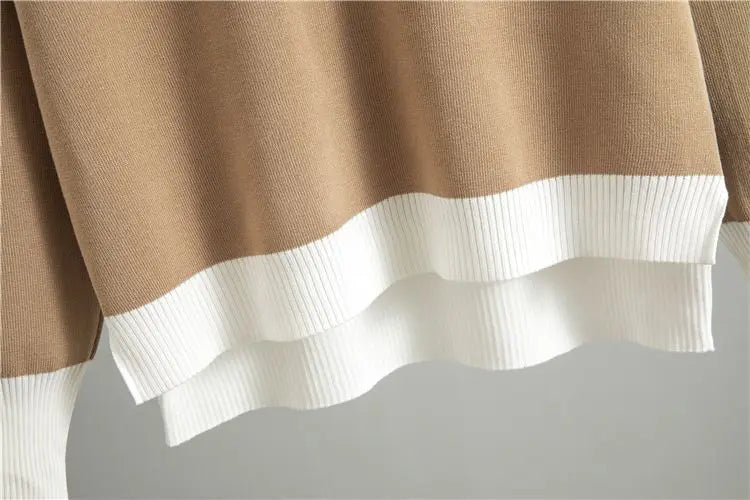 Fashionable Casual Suit for Women 2025 Spring and Autumn V-neck Contrasting Sweater Loose Wide-leg Pants Two-piece Set