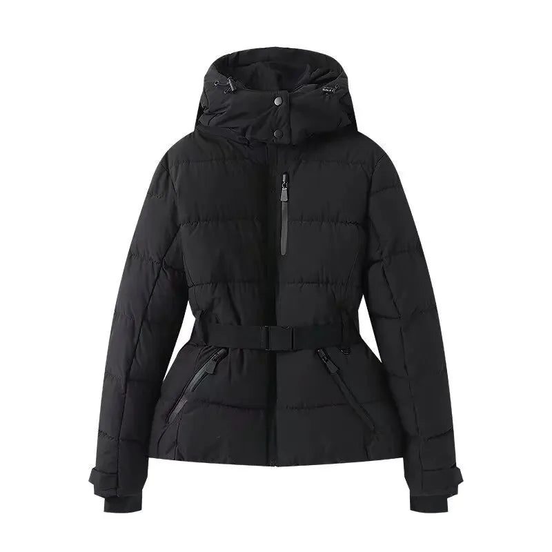 2025 New Women'S Fashion Waist With Belt Hooded Down Cotton Jacket Commuting Warm Windproof Jacket More Comfortable To Wear