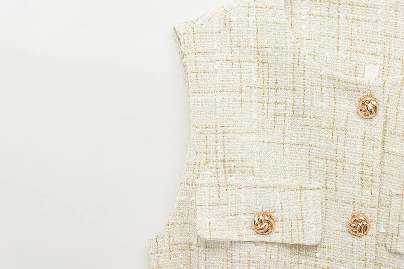 Women's Tweed Waistcoat Fashion with Belt O NeckSleeveless Vests Female Outerwear Chic Tops SwiftNest