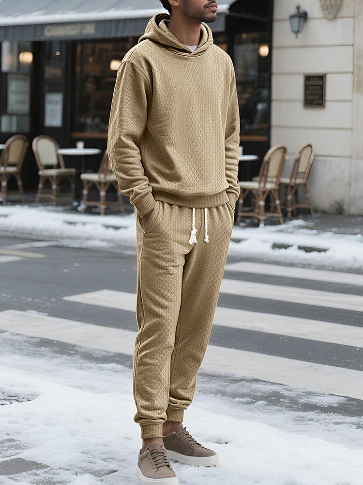 Outdoor Sports Men's Tracksuits Fashion Textured Long Sleeve Hoodies And Pants Two Piece Suits Fall Winter Men's Casual Outfits