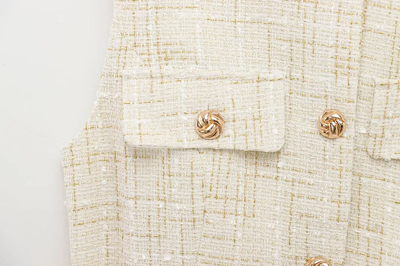 Women's Tweed Waistcoat Fashion with Belt O NeckSleeveless Vests Female Outerwear Chic Tops SwiftNest