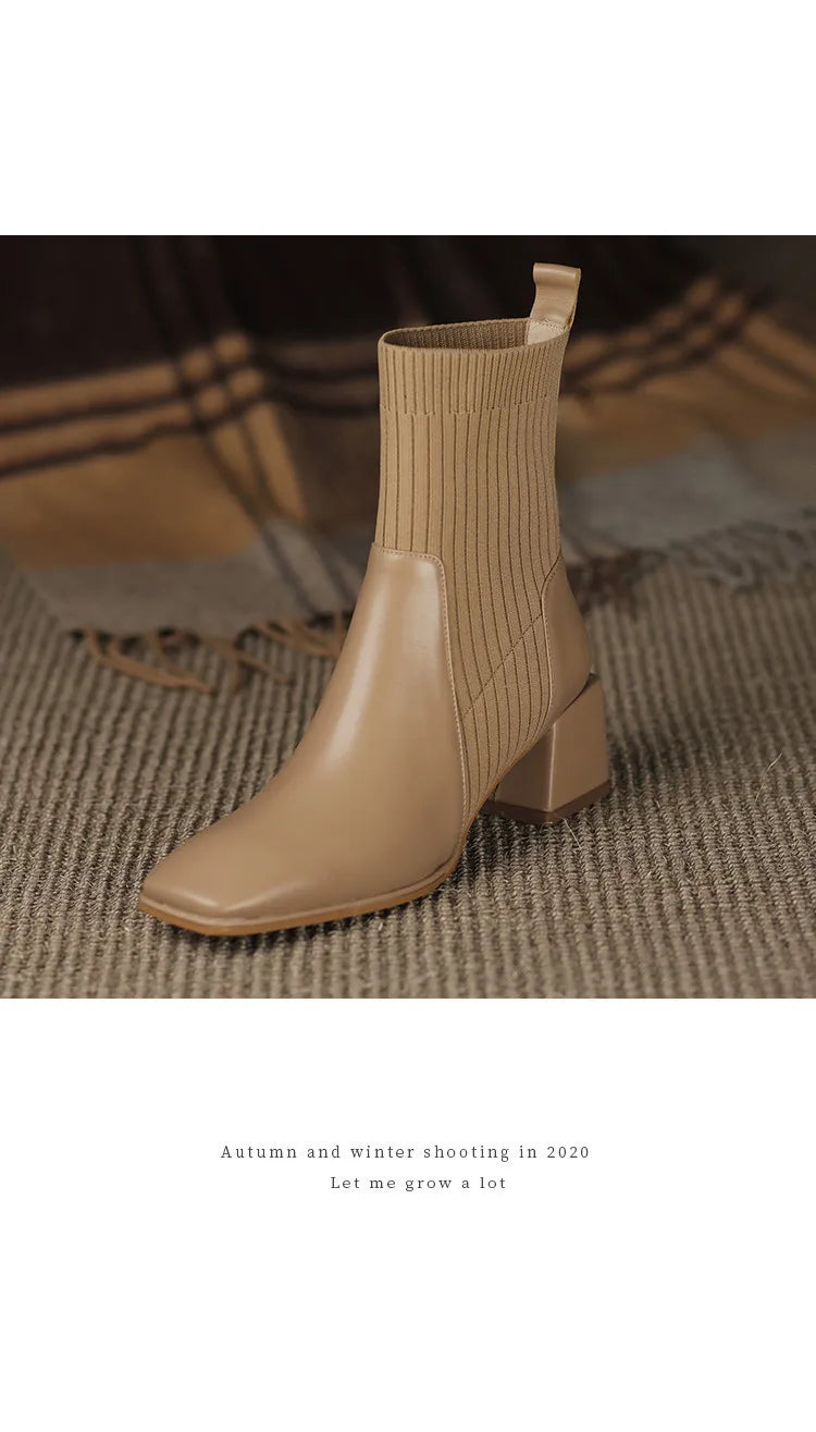 2023 Autumn Winter New Ankle Socks Shoes Women Fashion Large Size 43 Knitted Short Boots Women Slip on High Heels Botas De Mujer
