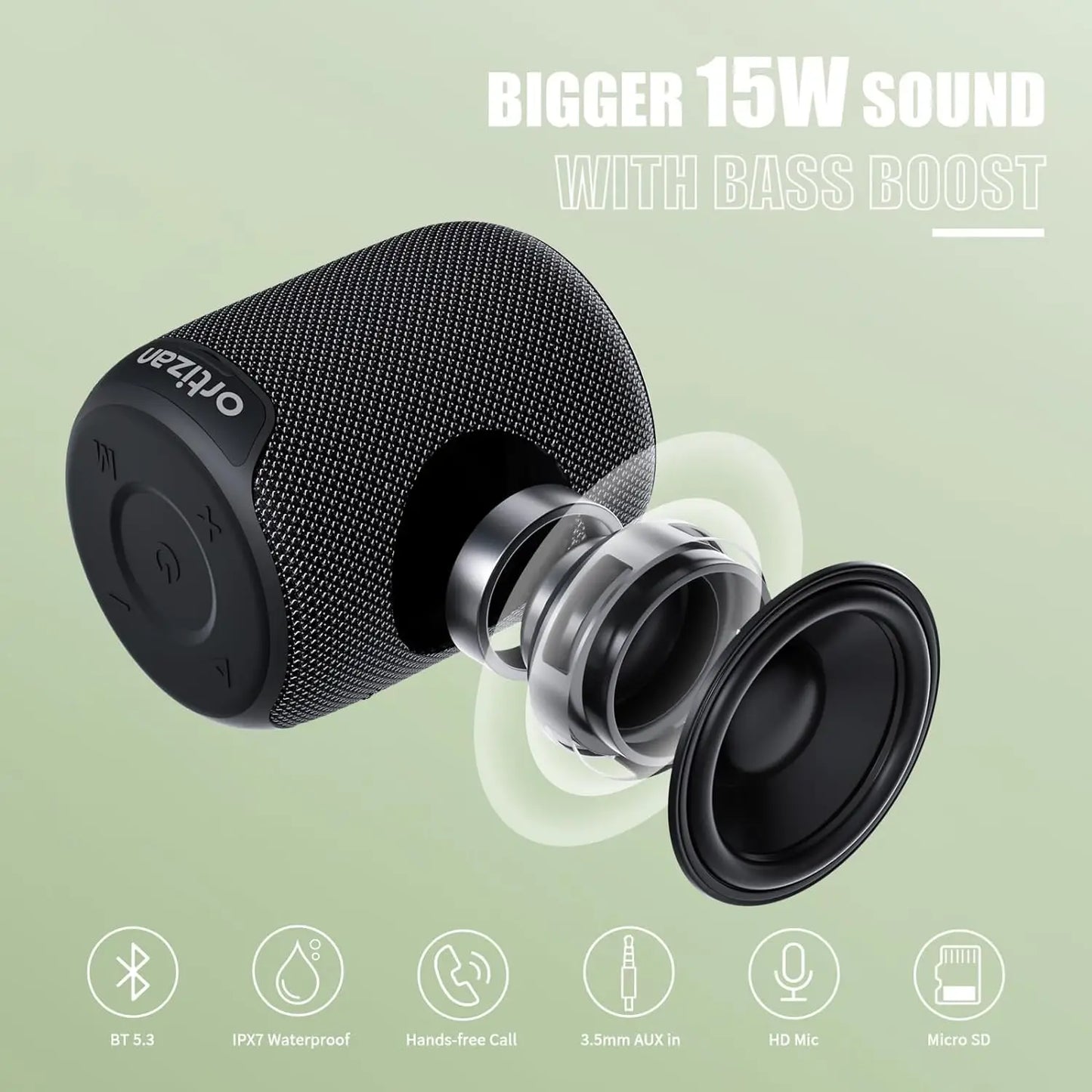 Bluetooth Speakers, 15W Portable Speakers Bluetooth Wireless V5.3 with Stereo Sound, Active Extra Bass, IPX7 Waterproof Shower