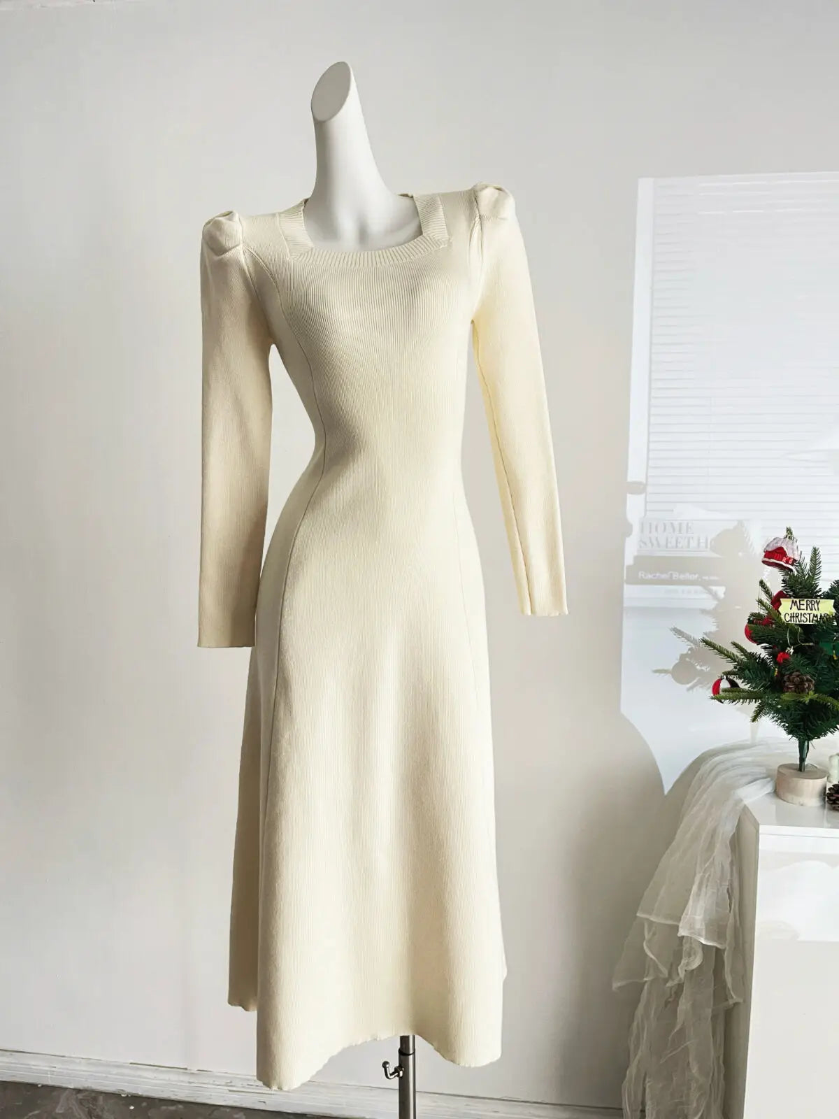 French Fashion Casual Women Inside Knitted Long Dress 2025 Spring New Long Sleeves Elegant Party Dresses Simple Vestidos Largos SwiftNest