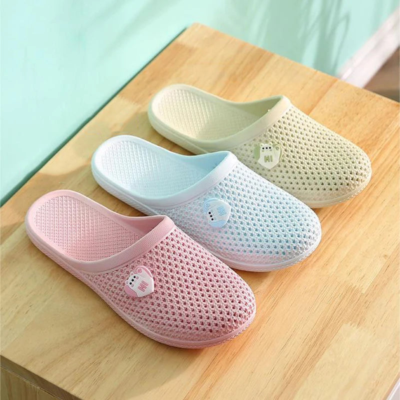 Fashionable Candy Color Hollow Toe Flat Non-Slip Waterproof Casual Slippers