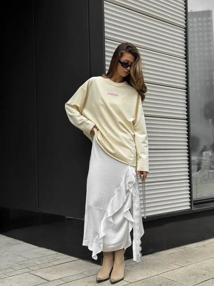 Women's Clothing Spring Loose Solid Color Round Neck Long Sleeve Tops Casual Fashion Simple Style All-match Trendy Comfortable