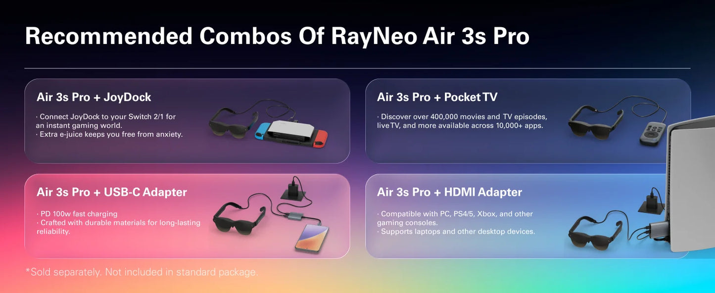RayNeo Air 3S Pro smart AR glasses, 135-inch HD viewing, 1200Nits brightness, 3D surround sound