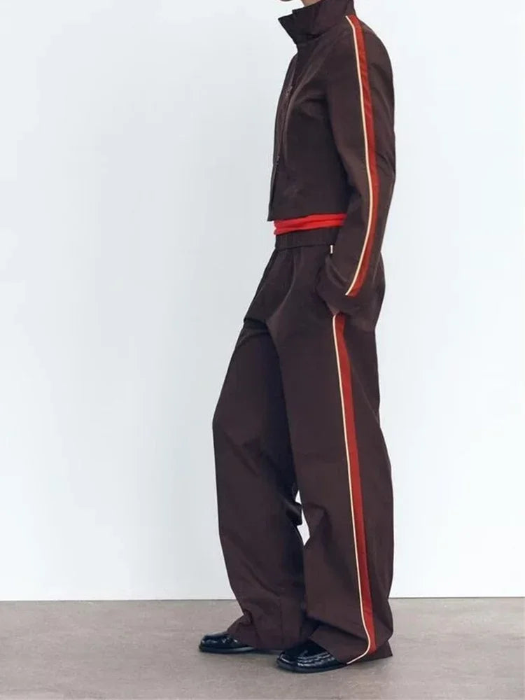 Women's Fashion Suit 2024 New Fall Side Stripe Long Sleeve Jacket Striped Casual Pants Elegant casual women's pantalon suit