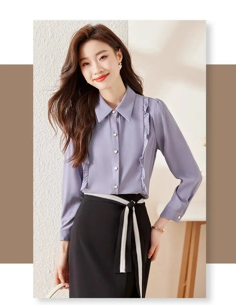 Women's Clothing Spring New French Style Long-sleeved Shirt Lady Chiffon Thin Fashion Blouses