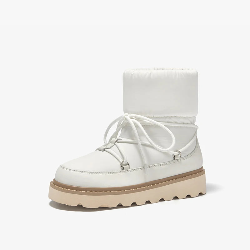 BEAUTODAY Ankle Boots Women Down Fabric Round Toe Solid Color Platform Hook and Loop Non-slip Winter Snow Boots Handmade 08064