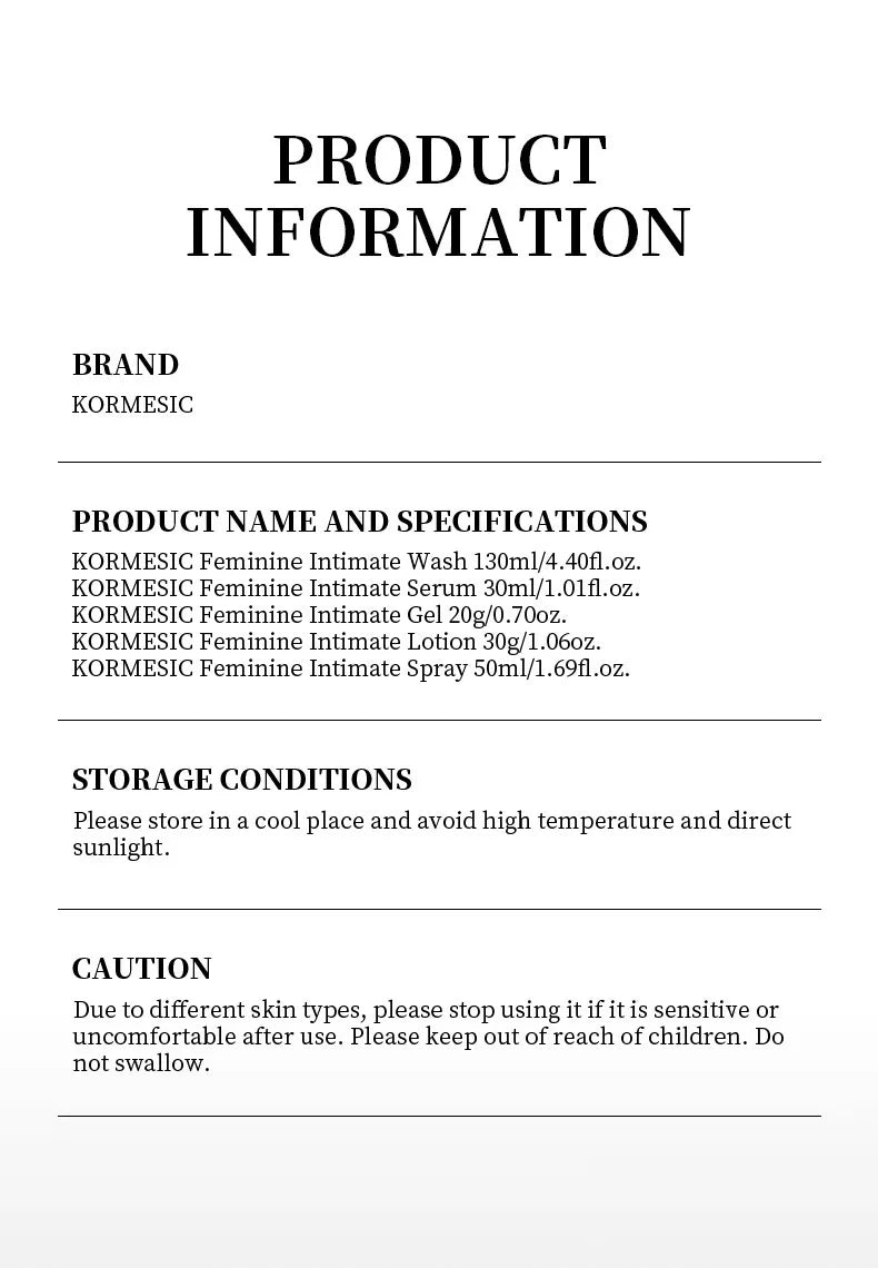 5pcs/set KORMESIC Women's Intimate Care Bundle Daily Skin Routine Set Beautifying Wash Bath Brightening Delicate Smooth Kit