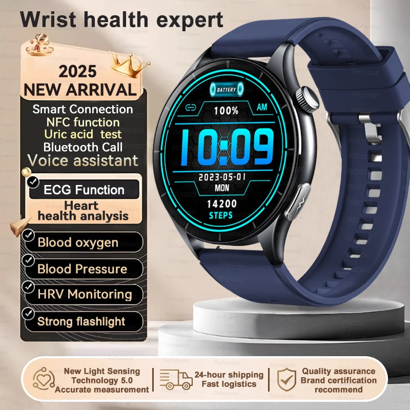 Sapphire 2025New Health managed Smart Watch Health measure Blood Fat Uric Acid Call ECG+PPG blood pressure Health Smartwatch IOS