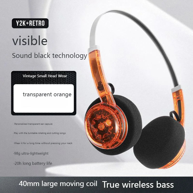 Bluetooth Headset Light Weight Retro Style Rechargable Small Head Long Battery Life Rotary Switch Headphone Cool Beautiful