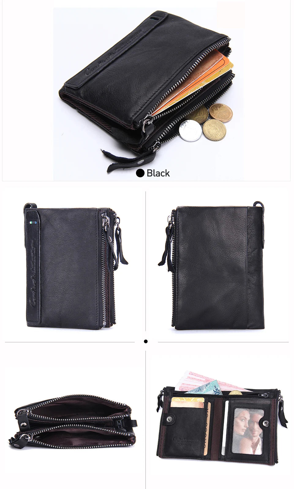 محفظة قصيرة من الجلد الأصلي للنساء من CONTACT'S، حامل بطاقات فاخر بتصميم محفظة عملات معدنية ومشبك نقود ومحفظة صغيرة للنساء والرجال