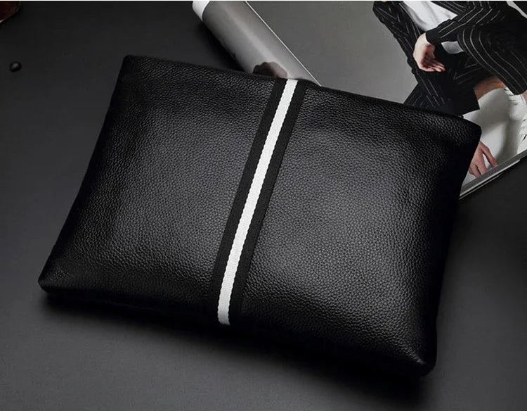 حقيبة يد أصلية من SENOFAN للرجال مخططة من جلد البقر الطبيعي، حقيبة يد رجالية، محفظة بتصميم مظروف، إصدار كوري رائع