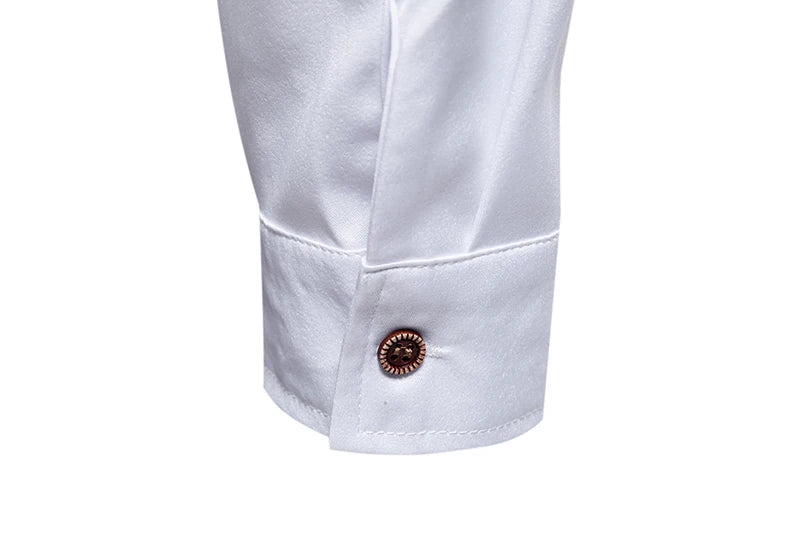 قميص رجالي عصري بياقة واقفة وأزرار مائلة وأكمام طويلة غير منتظمة مناسب للأعمال والمهرجانات