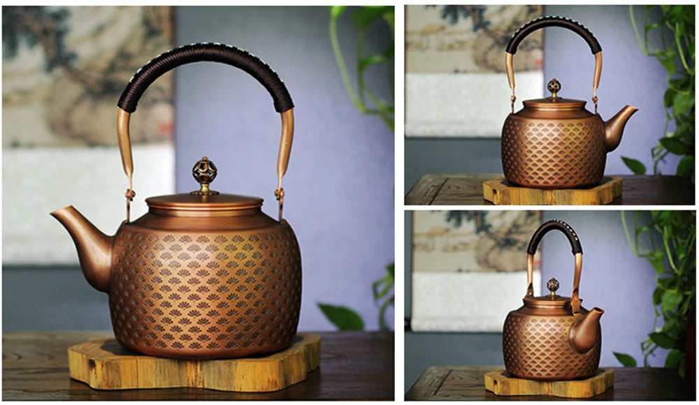 New high-capacity red copper teapot, Household gas stove boiling water kettle, Health wellness tea kettle, Kungfu tea set, 2.0L