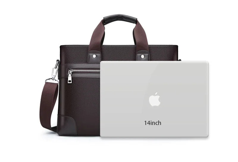 حقيبة عمل جديدة من جلد البولي يوريثان للرجال، حقيبة يد تنفيذية مصممة للمستندات بحجم A4، حقيبة كمبيوتر محمول مقاس 14 بوصة، حقيبة كتف للأعمال، حقيبة حمل للزوج