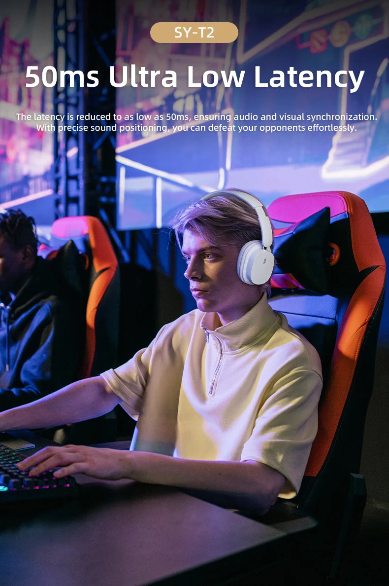 Bluetooth 5.3 Fashion Wireless Headphones HIFI Stereo Portable Over-ear Business Headset Low Latency Gaming Earphones With Mic