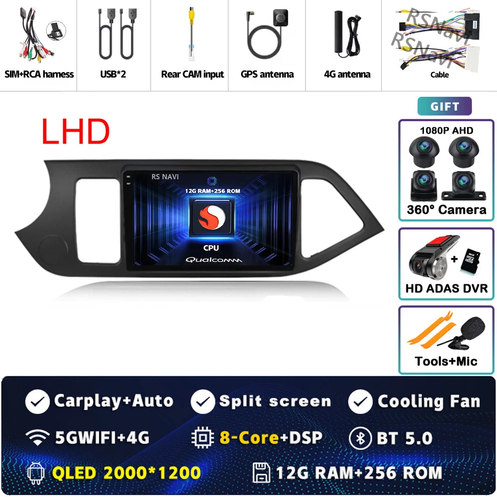 Android 15 For KIA Morning 2 picanto 2011-2017 LHD 2K QLED Android Car Radio Multimedia Video Player GPS Stereo CarPlay