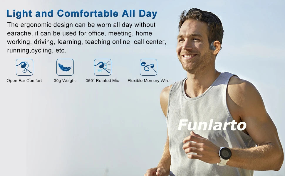 Wireless Headsets Bluetooth 5.3 Earphones Wireless Earpiece Business Headphones with Removable Microphone Open Ear Headphone New