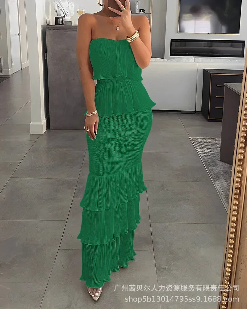 Fashion Summer Womens Dresses 2023 New Tube Top Pleated Ruffled Dress for Women SwiftNest