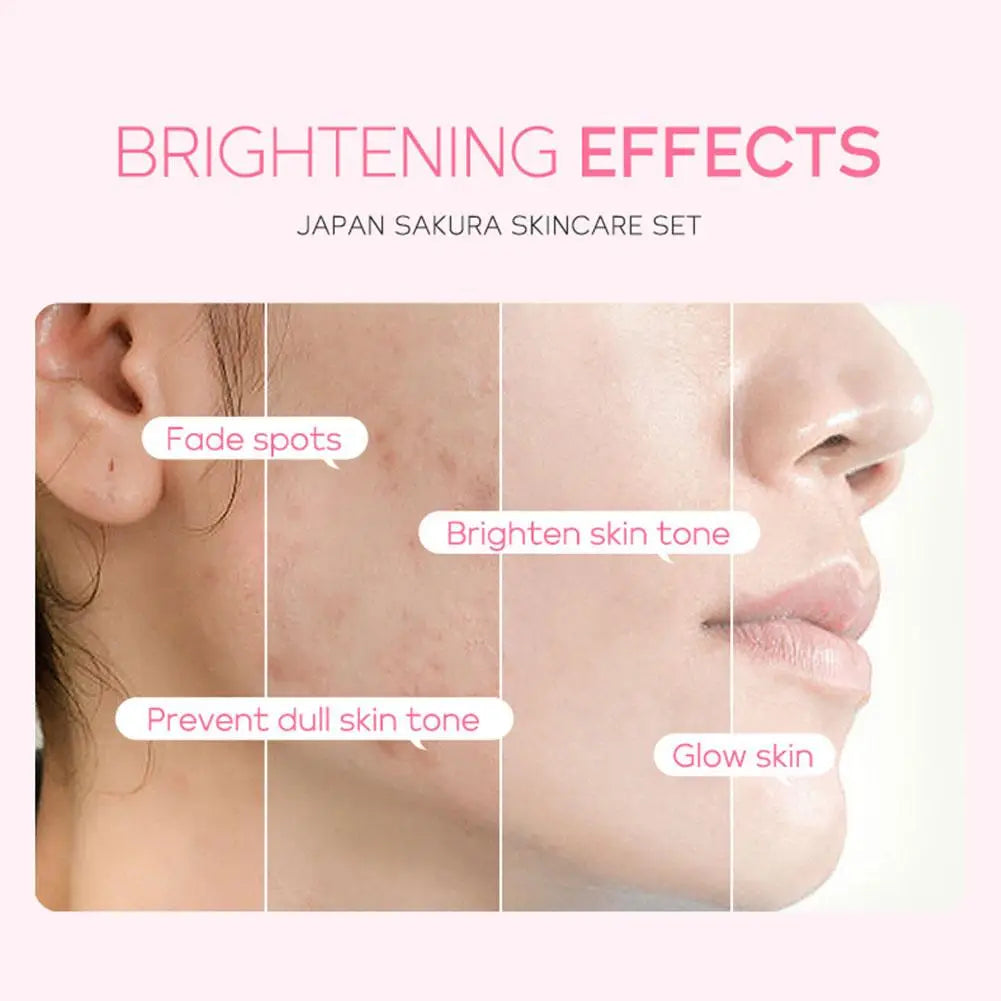 مجموعة ساكورا للعناية بالبشرة للنساء، مكونة من 3 قطع، كريم للوجه، خلاصة للوجه، سيروم للعين، مجموعة للعناية ببشرة الوجه، صندوق هدايا
