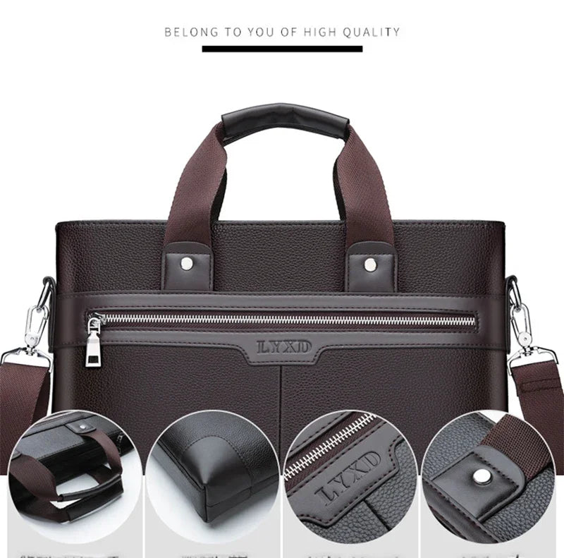 حقيبة عمل جديدة من جلد البولي يوريثان للرجال، حقيبة يد تنفيذية مصممة للمستندات بحجم A4، حقيبة كمبيوتر محمول مقاس 14 بوصة، حقيبة كتف للأعمال، حقيبة حمل للزوج