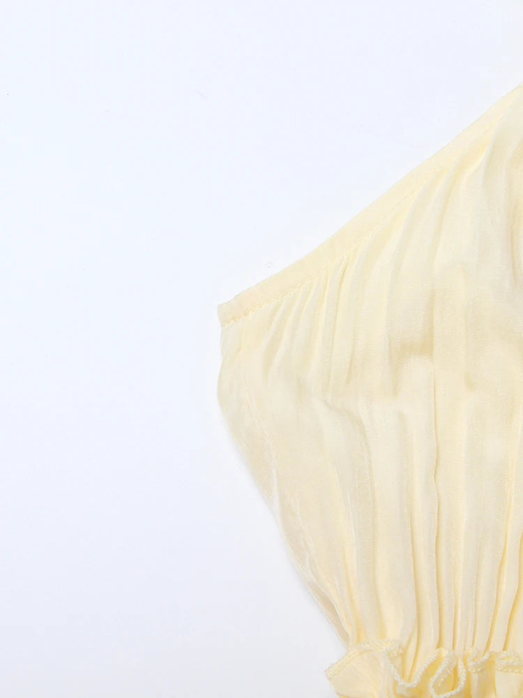 TWOTWINSTYLE Minimalist Dresses For Women V Neck Cloak Sleeve High Waist Ruffles Irregular Summer Dress Female Fashion Clothing