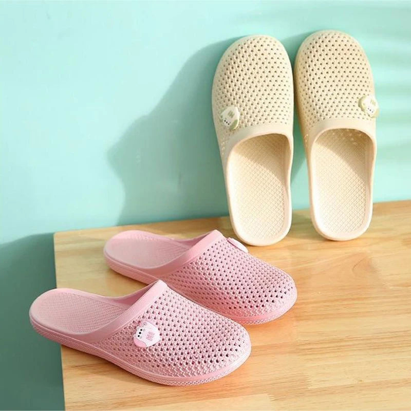 Fashionable Candy Color Hollow Toe Flat Non-Slip Waterproof Casual Slippers