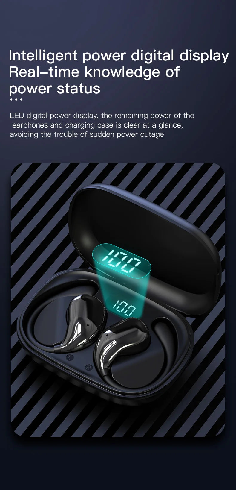 Bluetooth 5.4 Ear Hook Headphones TWS Wireless Earphones HiFi Stereo Waterproof Headsets LED Display Long Standby Touch Earbuds