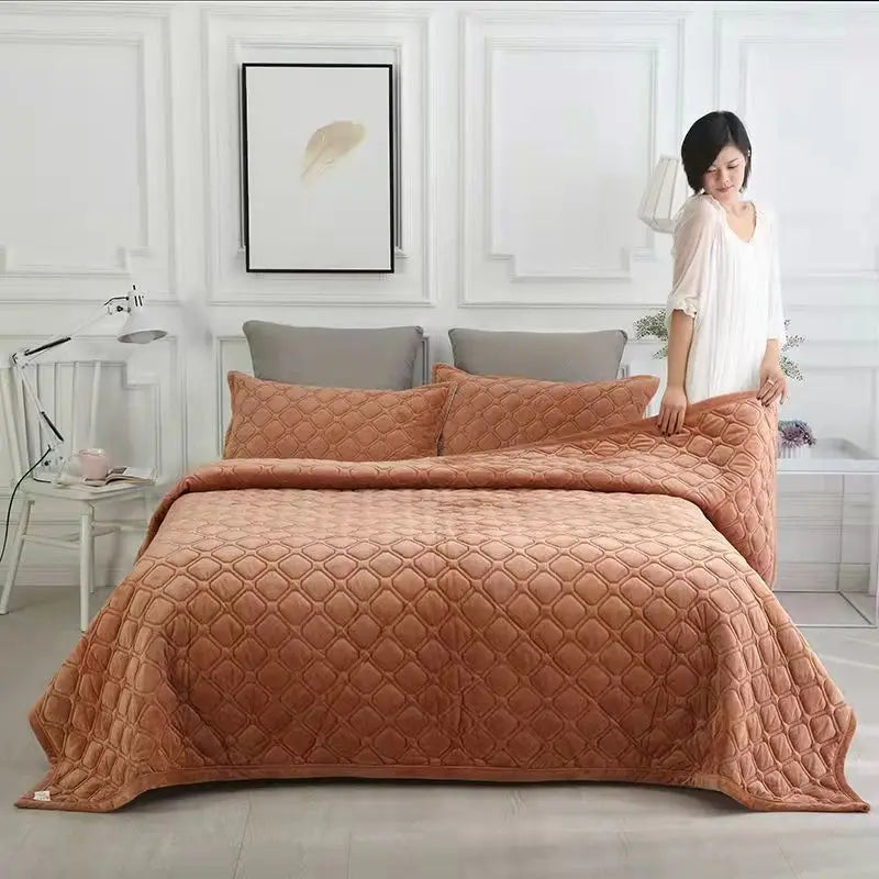 Home Textiles Flannel Bedspread Geometric Quilted Bed Linens Bedspreads for Winter Warm Flat Sheet Blanket Cover Coverlet 이불 이불