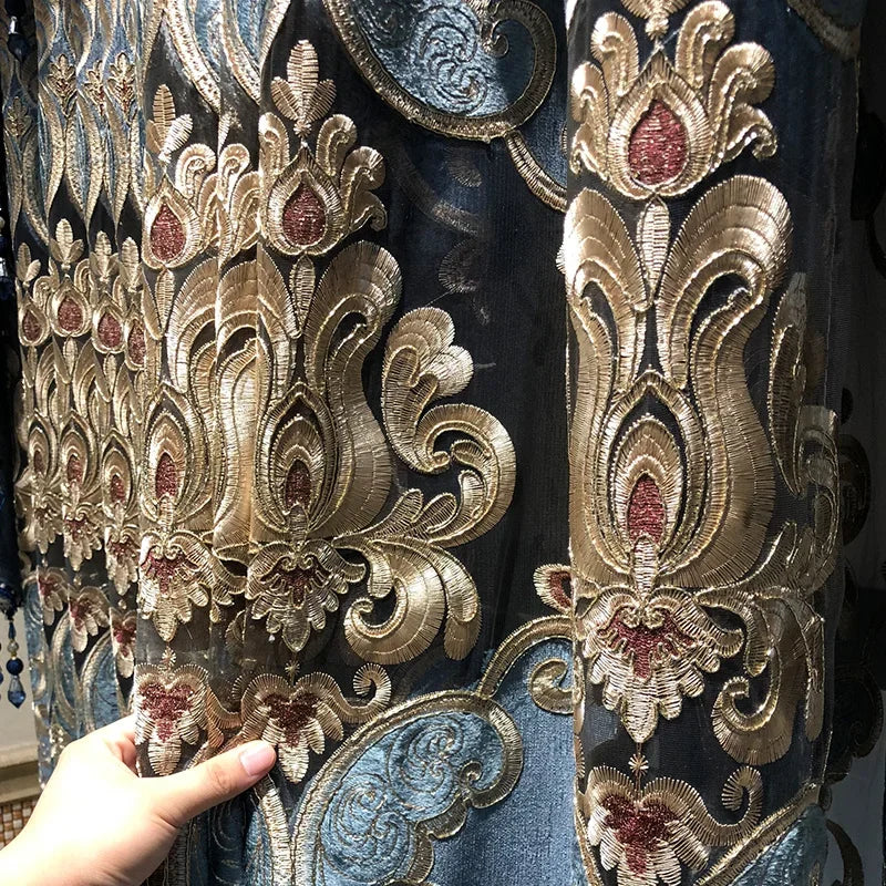 ستائر على الطراز الأوروبي لغرفة المعيشة وغرفة الطعام وغرفة النوم، تطريز فاخر من قماش التول الفاخر، نافذة دراسة، ستارة مخصصة