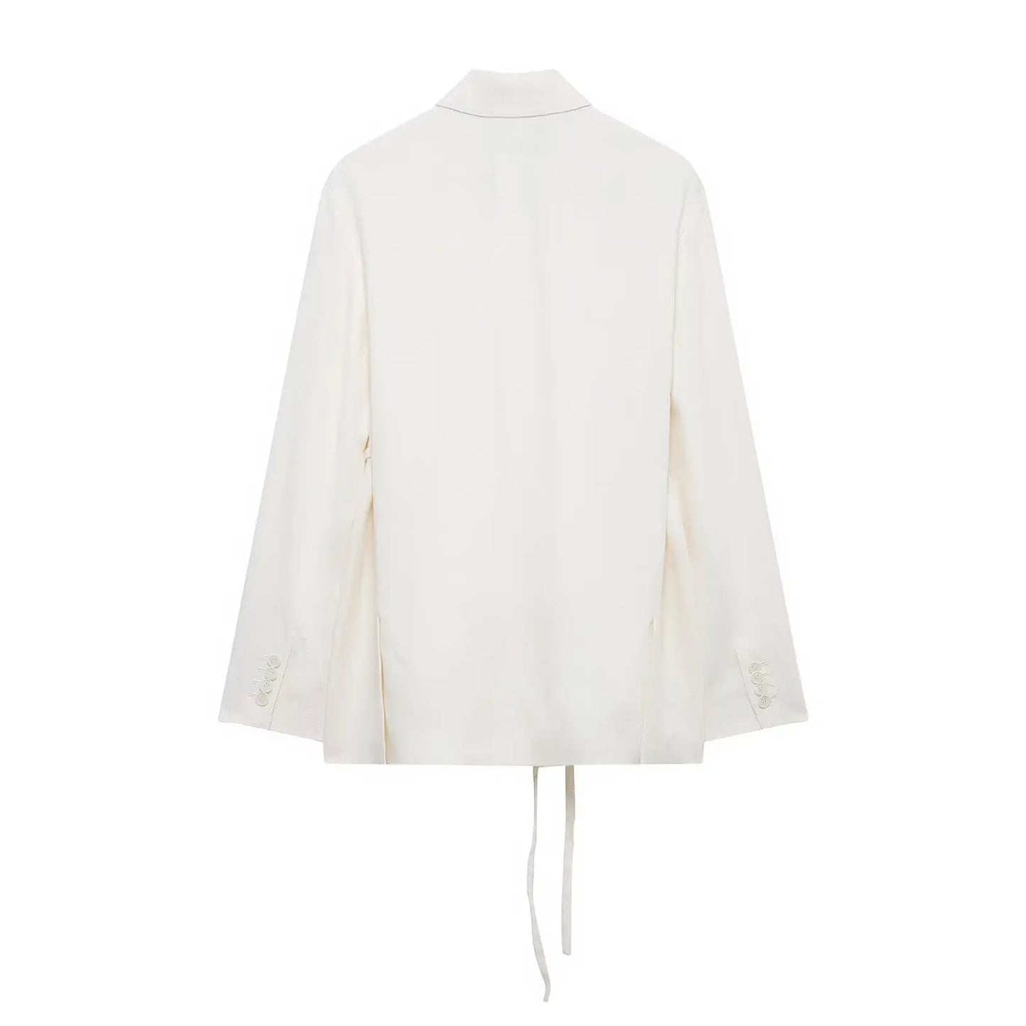 طقم نسائي ربيعي أنيق من HH، يتكون من سترة بيضاء بياقة مطوية وأكمام طويلة وأربطة + بنطلون طويل بسحاب وخصر مرتفع.