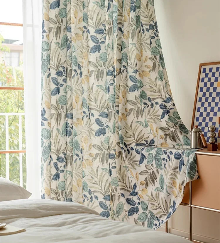 Curtains for Living Dining Room Bedroom  Autumn Maple Leaves American Country Pastoral Retro Cotton Linen Thick Korean Style