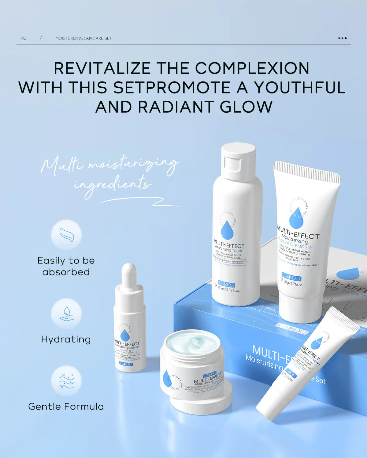 Professional 5 Piece Face Care Collection Intense deep Hydration Set For Dry Skin Daily Beauty Routine