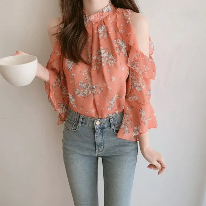 Fashion Woman Off Shoulder Blouse Shirts For Women Stylish Top long Sleeve Female Tops Elegant Chiffon Mujer Woman Clothes SwiftNest