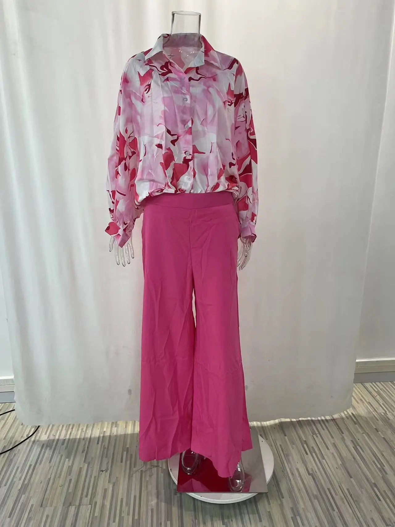 Fashion Casual Set Women 2024 Tops Shirt Elegant Wide Leg Pants Set Sense Of Design Printed Bell Sleeve Shirt Wide Leg Pants SwiftNest