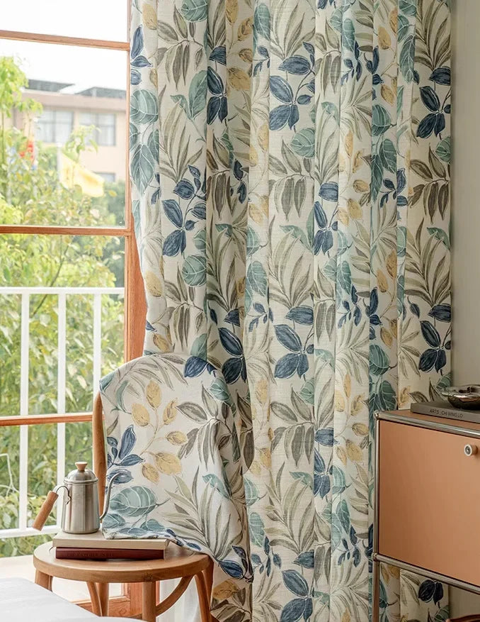 Curtains for Living Dining Room Bedroom  Autumn Maple Leaves American Country Pastoral Retro Cotton Linen Thick Korean Style