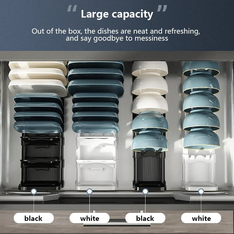 Kitchen Cabinet Dish Storage Rack Drawer  Built-in Dish Drain Rack Plate Divider Storage Rack  Kitchen Accessories Organizer