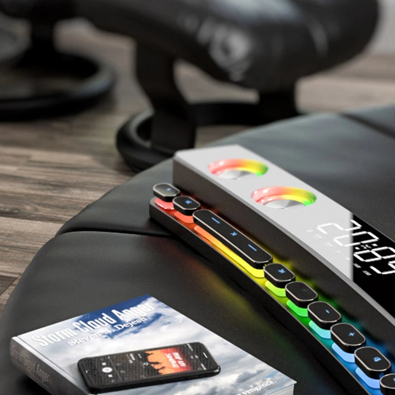 مكبرات صوت بلوتوث عالية الجودة، شريط صوت RGB ثلاثي الأبعاد، ستيريو محيطي، مضخم صوت، AUX، راديو FM، ساعة منزلية، كمبيوتر، مركز موسيقى، جديد وجذاب