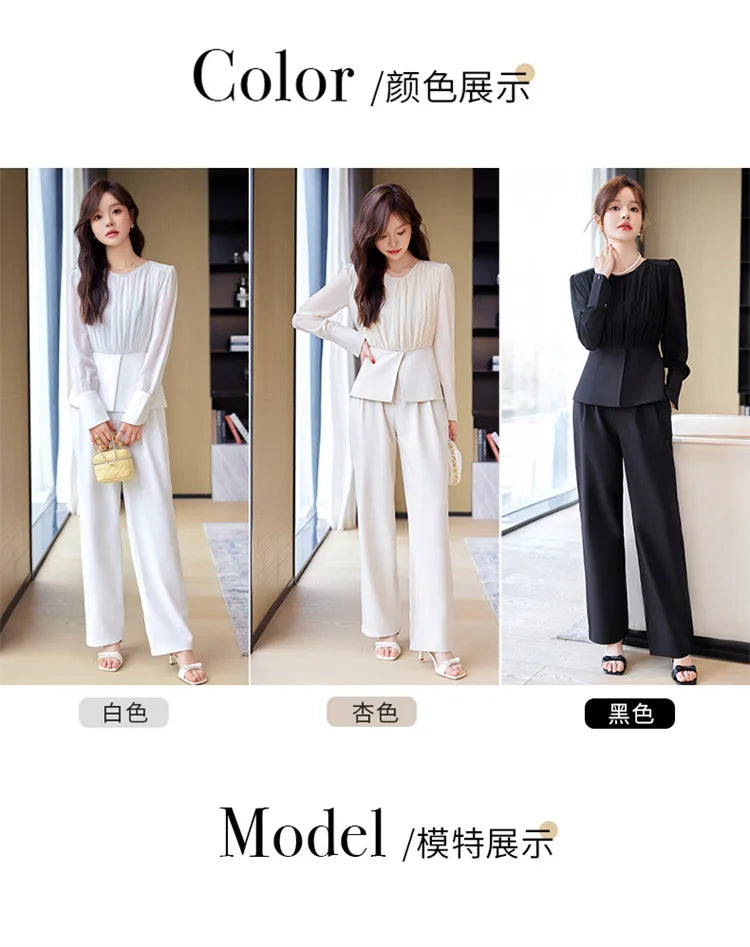 Fashion Uniform Styles Spring Women Office Business Suits Female Pantsuits Ladies Work Wear Blazers Sets With Wide Leg Trousers SwiftNest