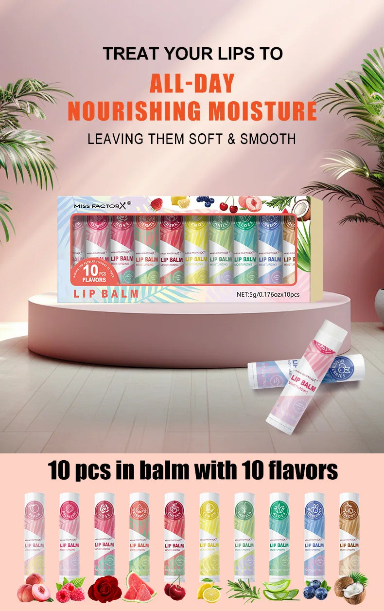 مجموعة أحمر الشفاه 10 قطع، لمسة نهائية طبيعية، عناية مرطبة بالشفاه، لمعان يدوم طويلاً، مناسبة لجميع أنواع البشرة، هدايا العطلات